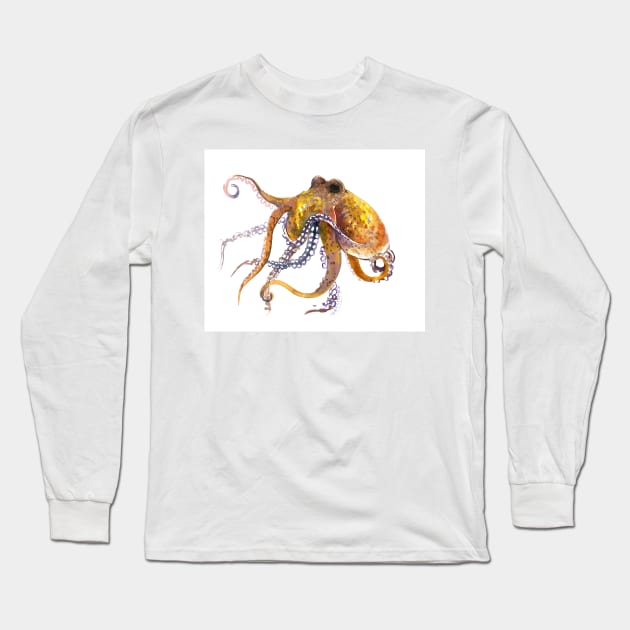 Octopus, Yellow Orange home decor Long Sleeve T-Shirt by surenart